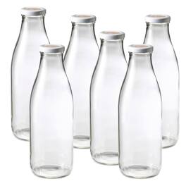 Le Parfait - Milk Bottles - 1L French Glass Preserving Bottles w/ 48mm Printed Logo Metal Twist Cap, 32oz/Quart (Pack of 6)