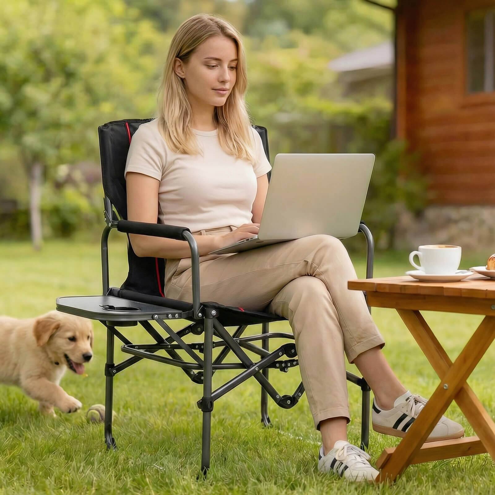 Alt View 4. Costway - Costway Folding Camping Chair with Side Table & Cup Holder, Carrying Bag for Picnic, Beach - Black.