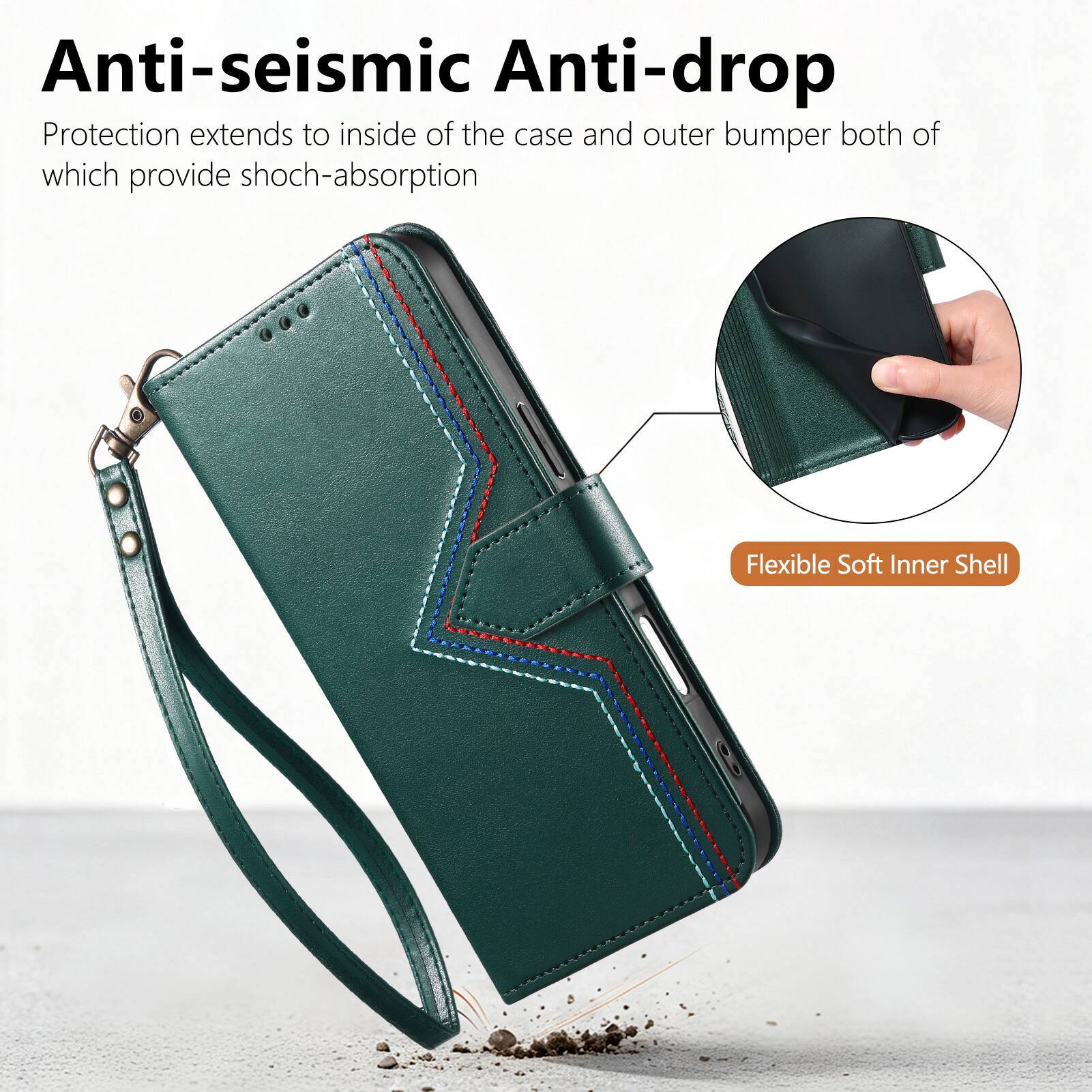 Anti-seismic Anti-drop Protection extends to inside of the case and outer bumper both of which provide shock-absorption  
Flexible Soft Inner Shell
