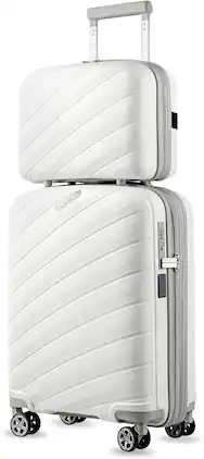 LUGGEX - 20" & 14" Carry on Luggage, Lightweight Suitcase 2 Piece with Spinner Wheels - PFY - White