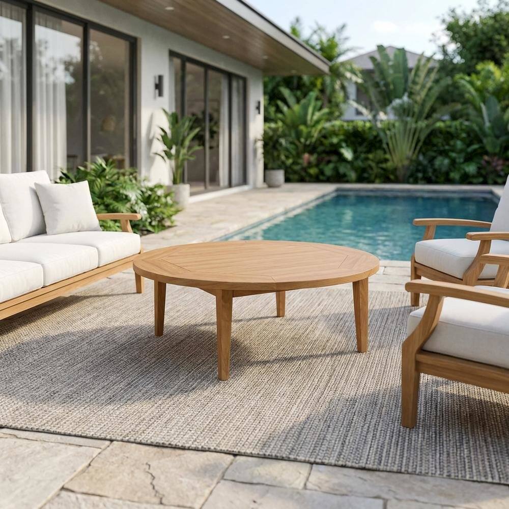 Left. Outdoor Escape - Teak Wood Outdoor Coffee Table With Durable Top And Elegant Design - Brown.