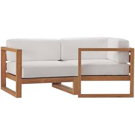 Outdoor Escape - Outdoor Patio Teak Wood Sectional Sofa Loveseat with Armrests - White
