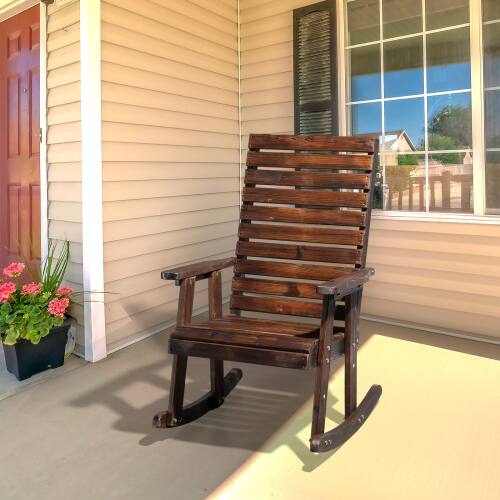 Alt View 5. Winado - 42in Wooden Rocking Chair Oversized Porch Rocker with High Back Easy-Assemble for Indoor Outdoor Patio Garden Yard - Brown.