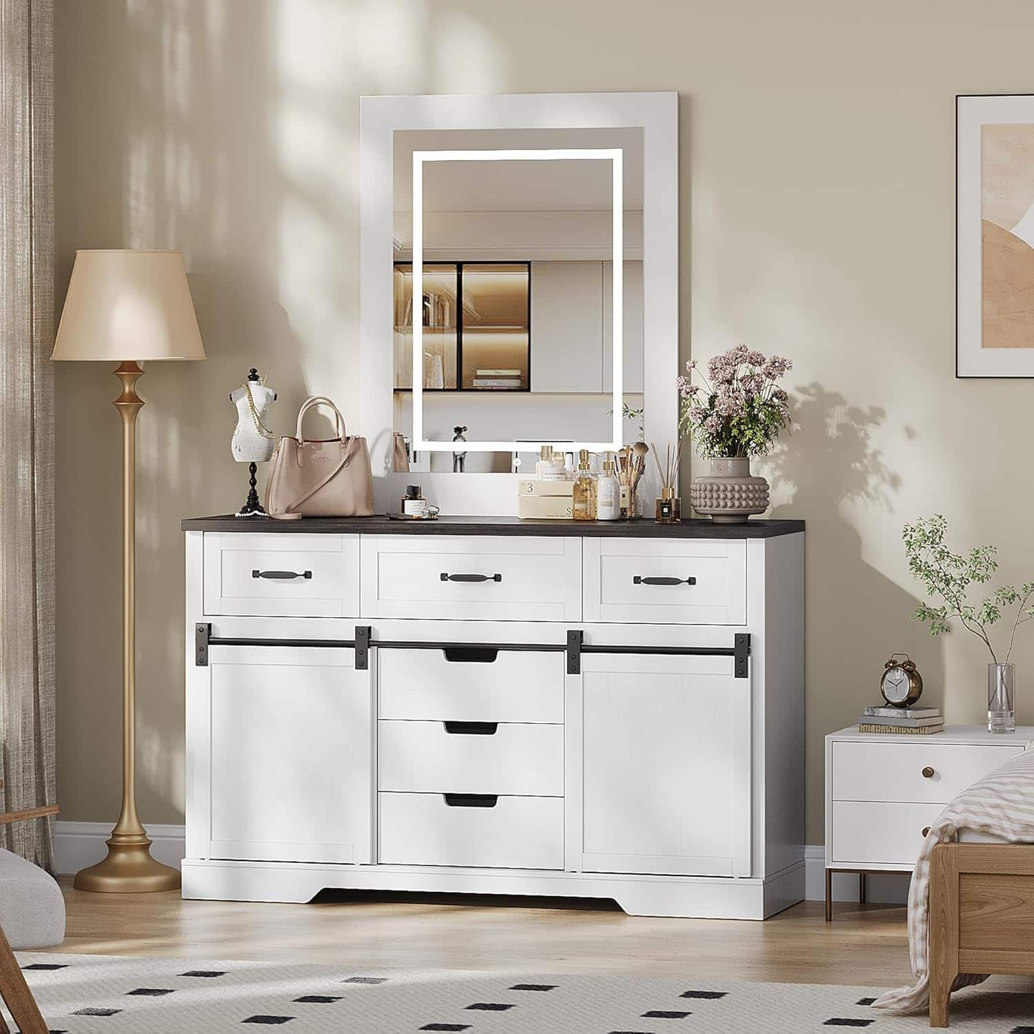 Acekool - Kitchen Storage Cabinet 6 Drawers Dresser for Dining Room, Bathroom, Entryway - White