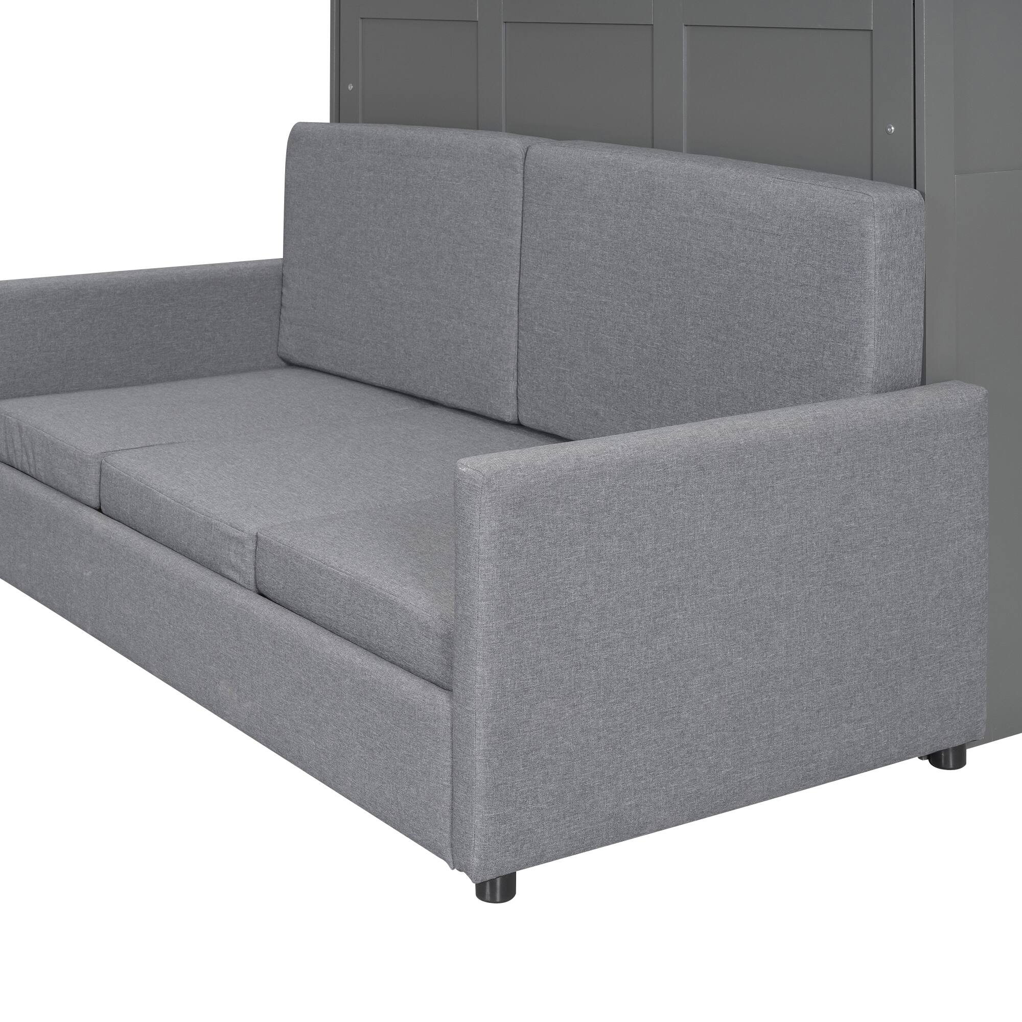 Alt View 8. Tiramisubest - Queen Size Murphy Wall Bed, Gray, MDF+LVL, 67x87x88 inch, 226 lbs, Sofa & Storage - Gray.