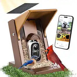 Luckbyte - Solar Powered Smart Bird Feeder with 2K Camera AI Bird ID Instant Alerts Biomimetic Design - Brown