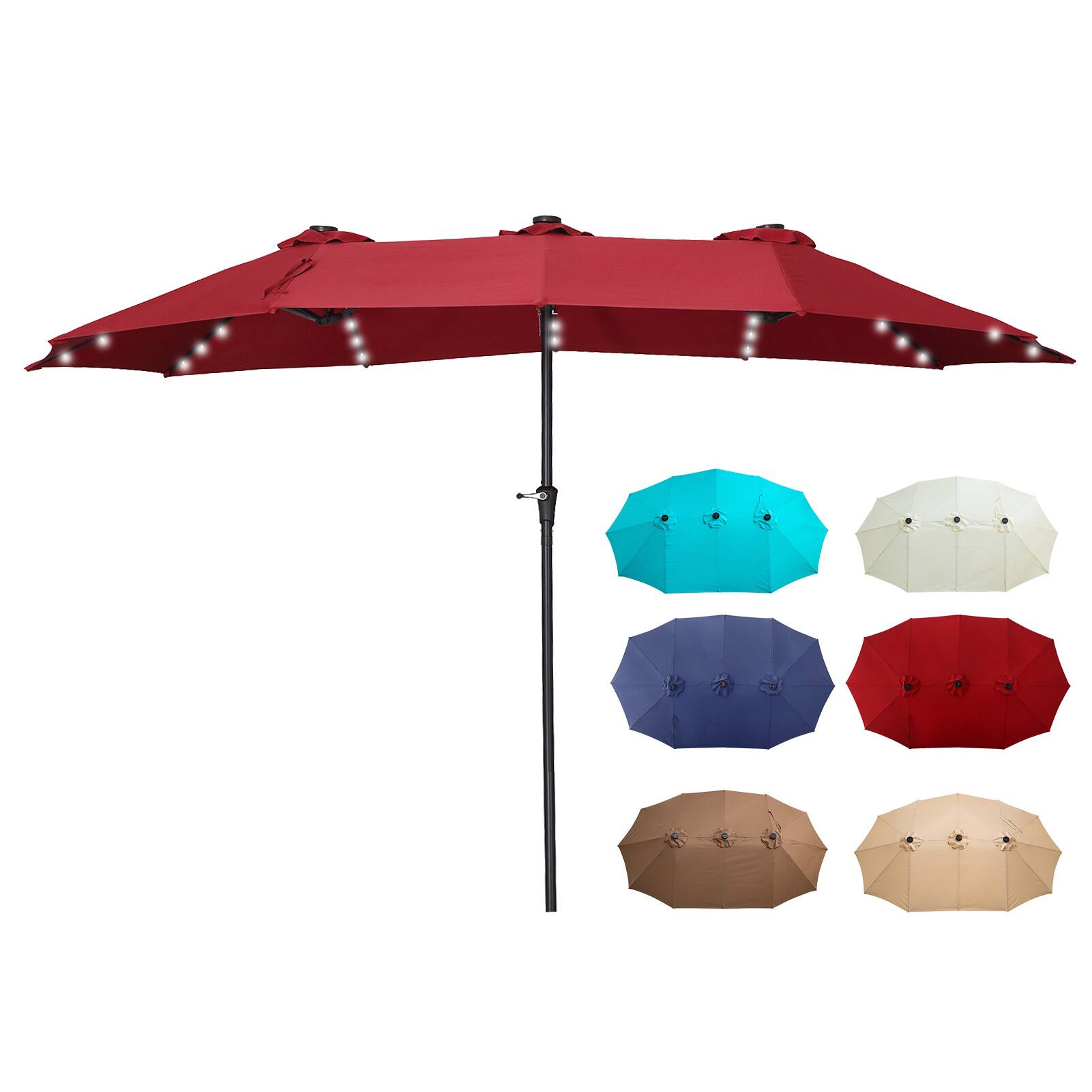 Angle. Ainfox - Ainfox 15ft Large Patio Umbrella With LED Lights - Red.
