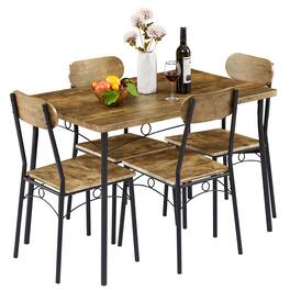 Vecelo - 5 Piece Dining Set: 4-Person Table & Chairs - Metal Frame, Thick MDF Top, Space Saving Design, Easy Assembly - Brown