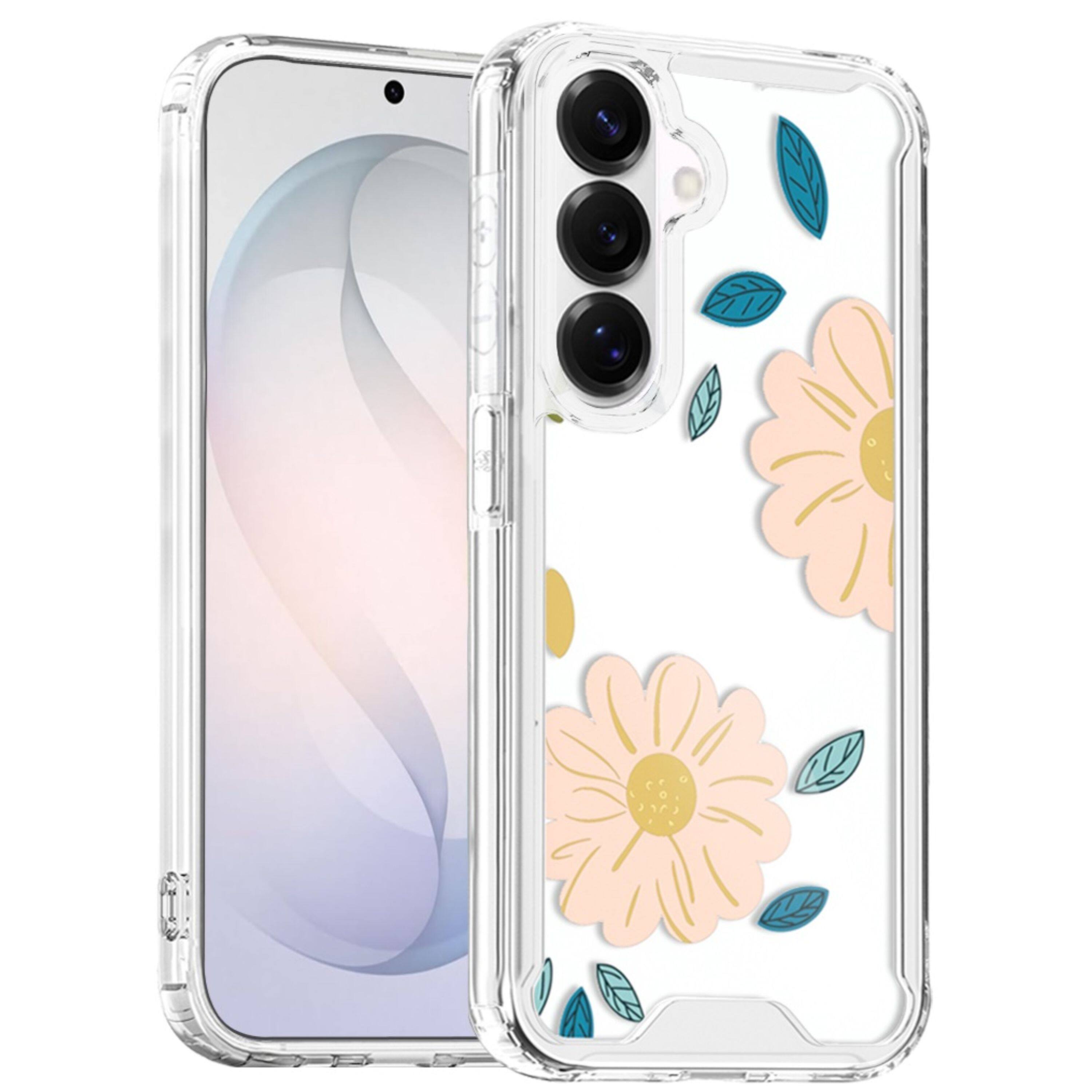 Angle. Kitcheniva - Cute Print Design On Clear TPU Cover Plus Tempered Glass For Samsung S26 FE Daisy - Multicolor.