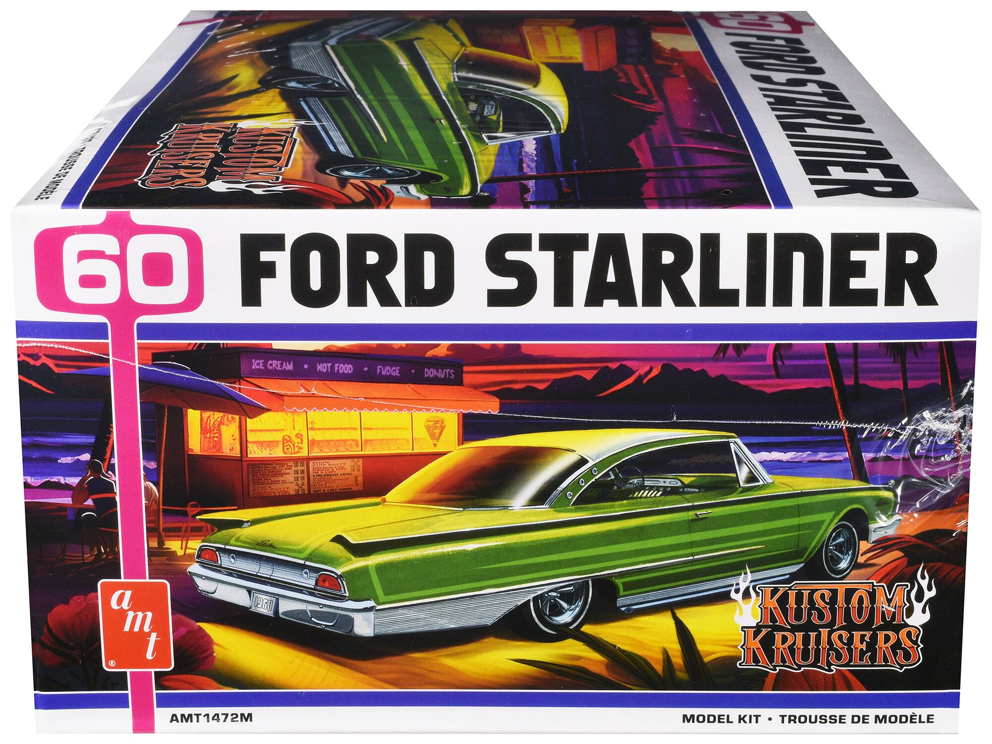 60 FORD STARLINER  
ICE CREAM • HOT FOOD • FUDGE • DONUTS  
a m t  
KUSTOM KRUISERS  
AMT1472M  
MODEL KIT • TROUSSE DE MODÈLE