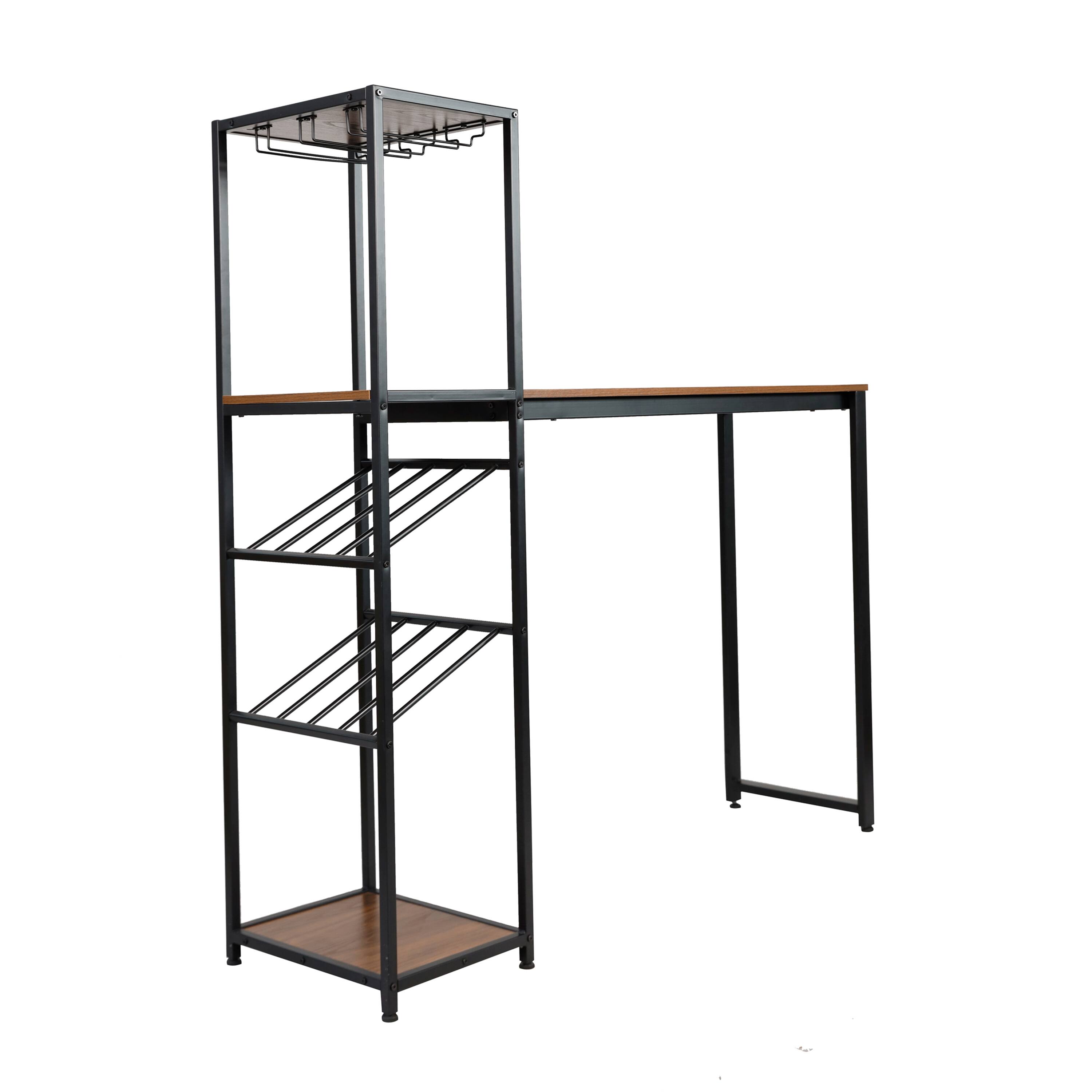 Front. Flash Furniture - Jura Metal Bar and Wine Table with 2 Slanted Shelves for Bottle Storage and Hanging Glass Storage, Black Frame with Waln - Black.