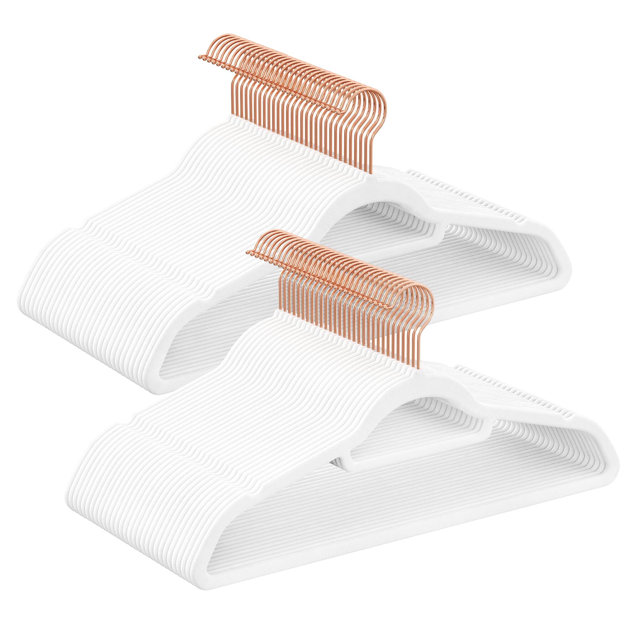 Front. Songmics Home - Velvet Hangers, Set of 60 Clothes Hanger with Rose Gold Swivel Hook, Non-Slip, 0.2-Inch Thick, 17.1-Inch Long - Cloud White.