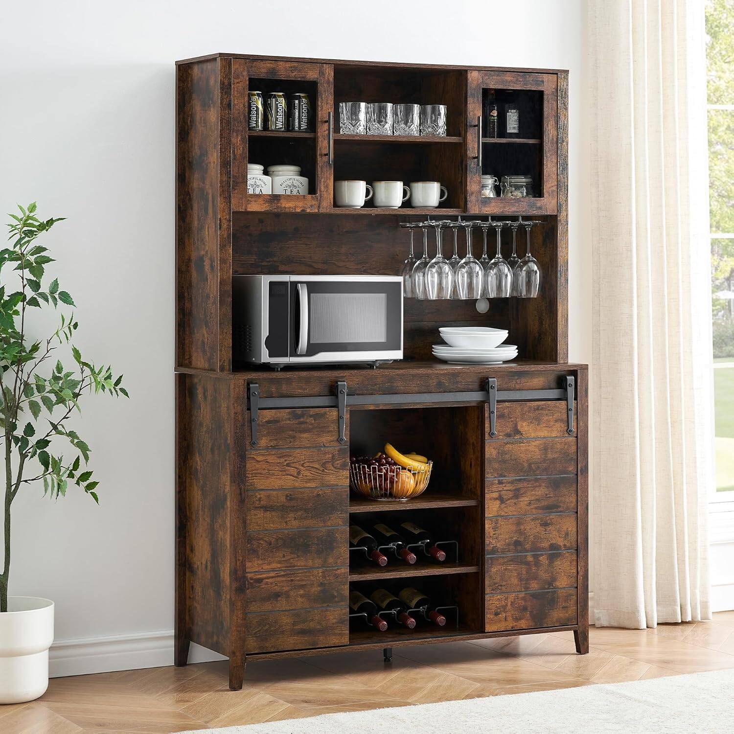 Alt View 2. Acekool - Kitchen Storage Cabinet Farmhouse Bar Cabinet for Dining Room, Bathroom, Entryway - Brown.