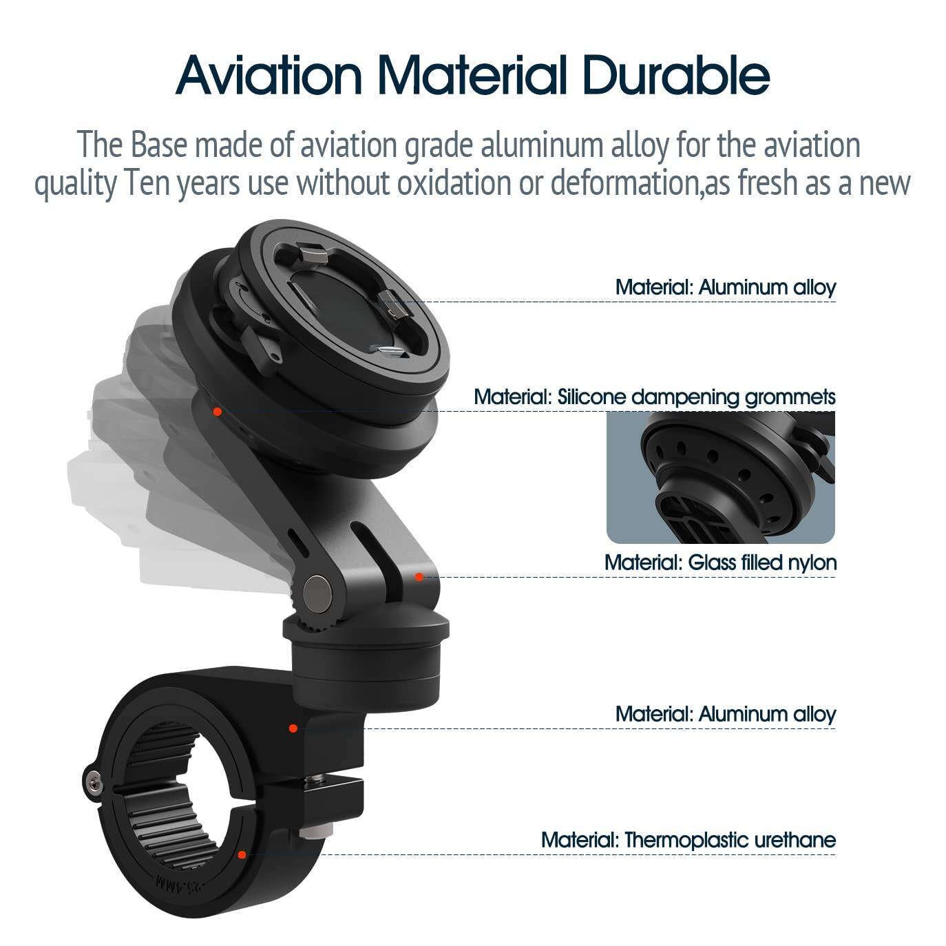 Aviation Material Durable

The Base made of aviation grade aluminum alloy for the aviation quality. Ten years use without oxidation or deformation, as fresh as a new.

- Material: Aluminum alloy
- Material: Silicone dampening grommets
- Material: Glass filled nylon
- Material: Aluminum alloy
- Material: Thermoplastic urethane