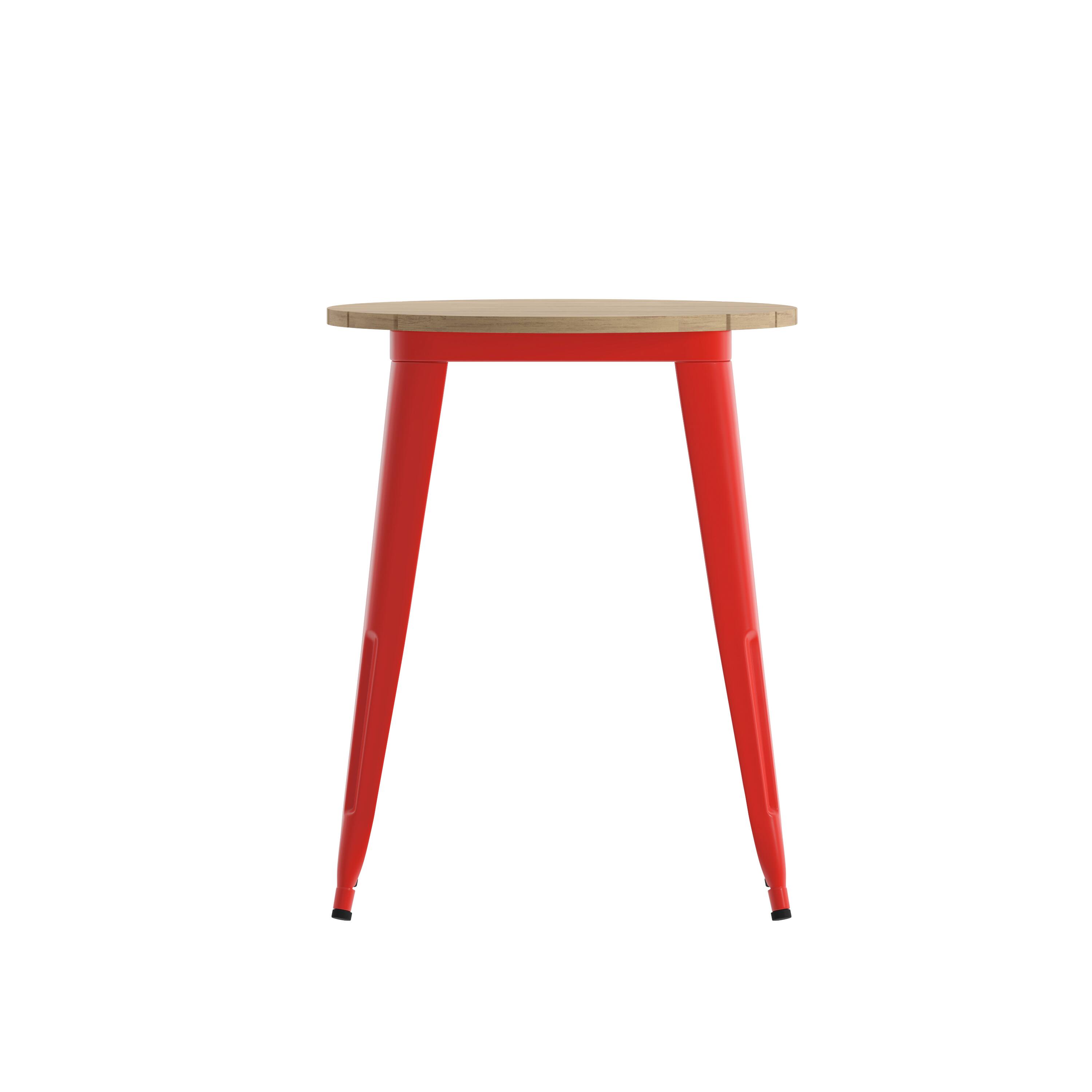 Alt View 8. Emma + Oliver - Drew Indoor/Outdoor Dining Table, 23.75" Round All Weather Poly Resin Top with Steel Base - Brown Top/Red Frame.