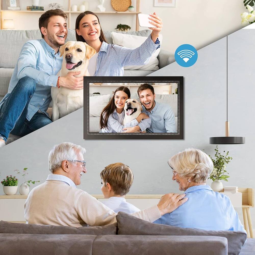 Angle. MOSZAR LLC - 15.6" Digital Photo Frame, 64GB, 1920x1080 IPS Full HD Touchscreen, WiFi, Share via AiMOR App.