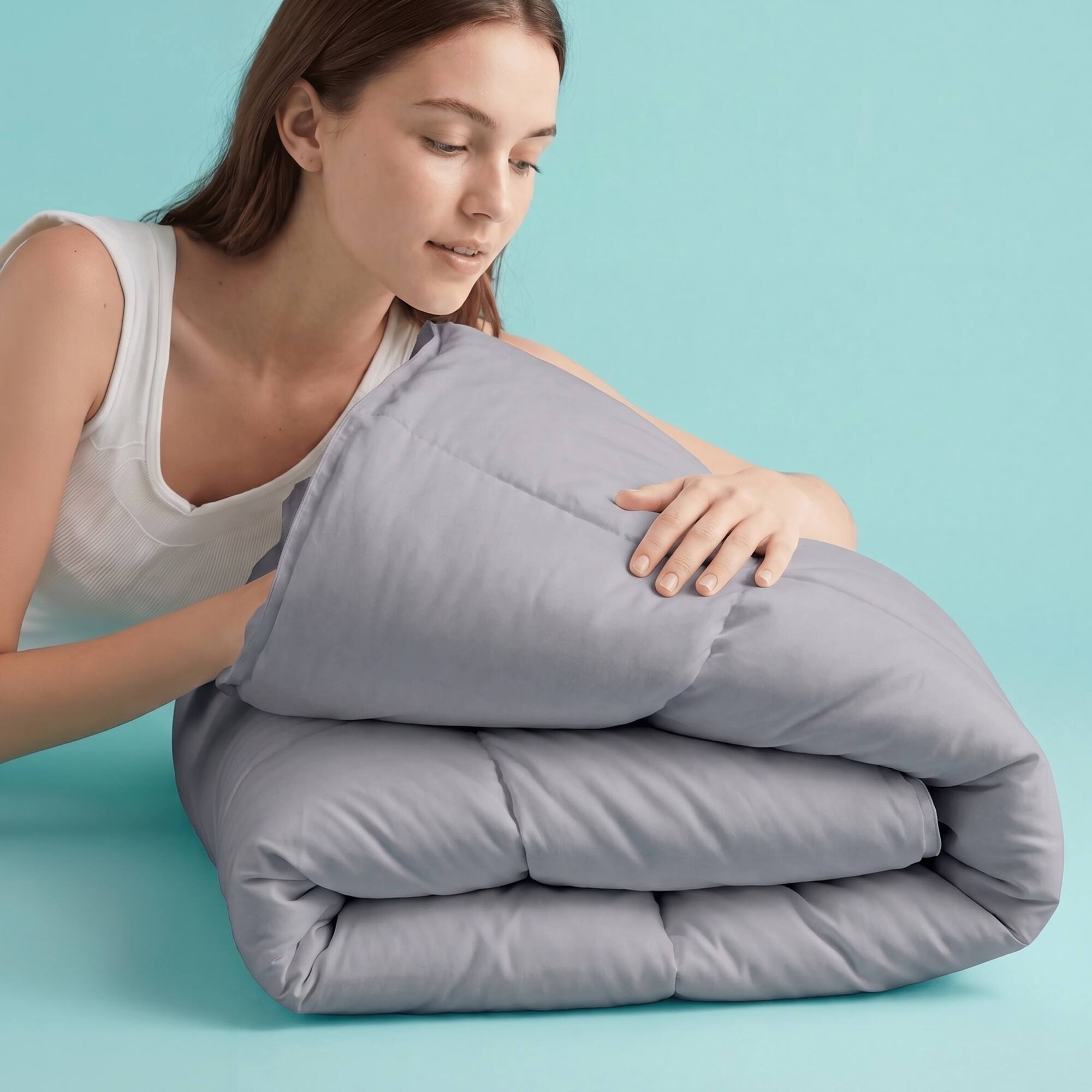 Alt View 4. Sleepgram - Sleepgram Supima 400 Thread Count Cotton Duvet Cover and Travel Bag, Queen, Grey - Grey.