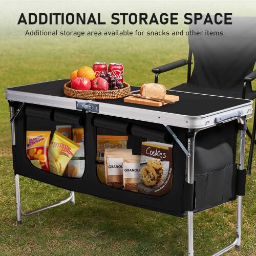 ADDITIONAL STORAGE SPACE  
Additional storage area available for snacks and other items.  

Potacons nata  
Potato EON  
Chif 9O) Csor  
THE Cookies  
GRANOL  
GRANOU  
AND  
Checolate  
Made Meme