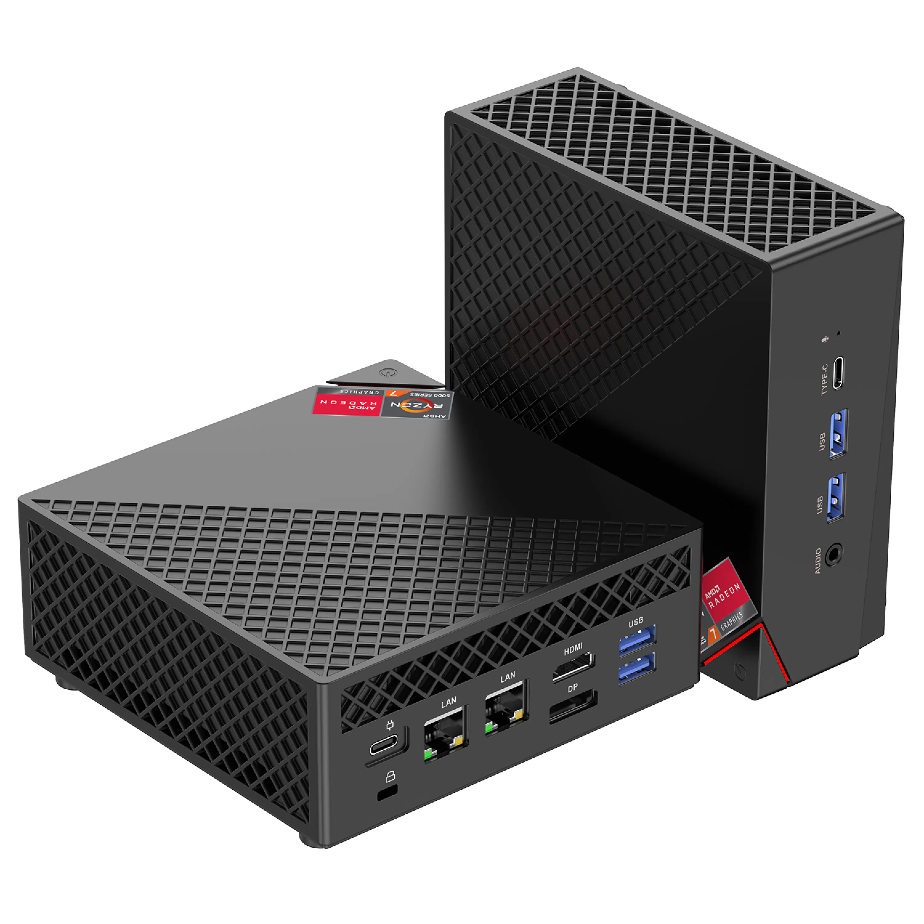 Sure, here is the corrected and grouped text from the image:
**Top Left:**
- "NO BUDGET"
- "NO COMPROMISE"
- "NVIDIA"
- "GeForce GTX 1080"
**Top Right:**
- "Radeon"
- "RX 580"
**Bottom Left:**
- "LAN"
- "HDMI"
- "DP"
- "USB"
**Bottom Right:**
- "LAN"
- "HDMI"
- "DP"
- "USB"