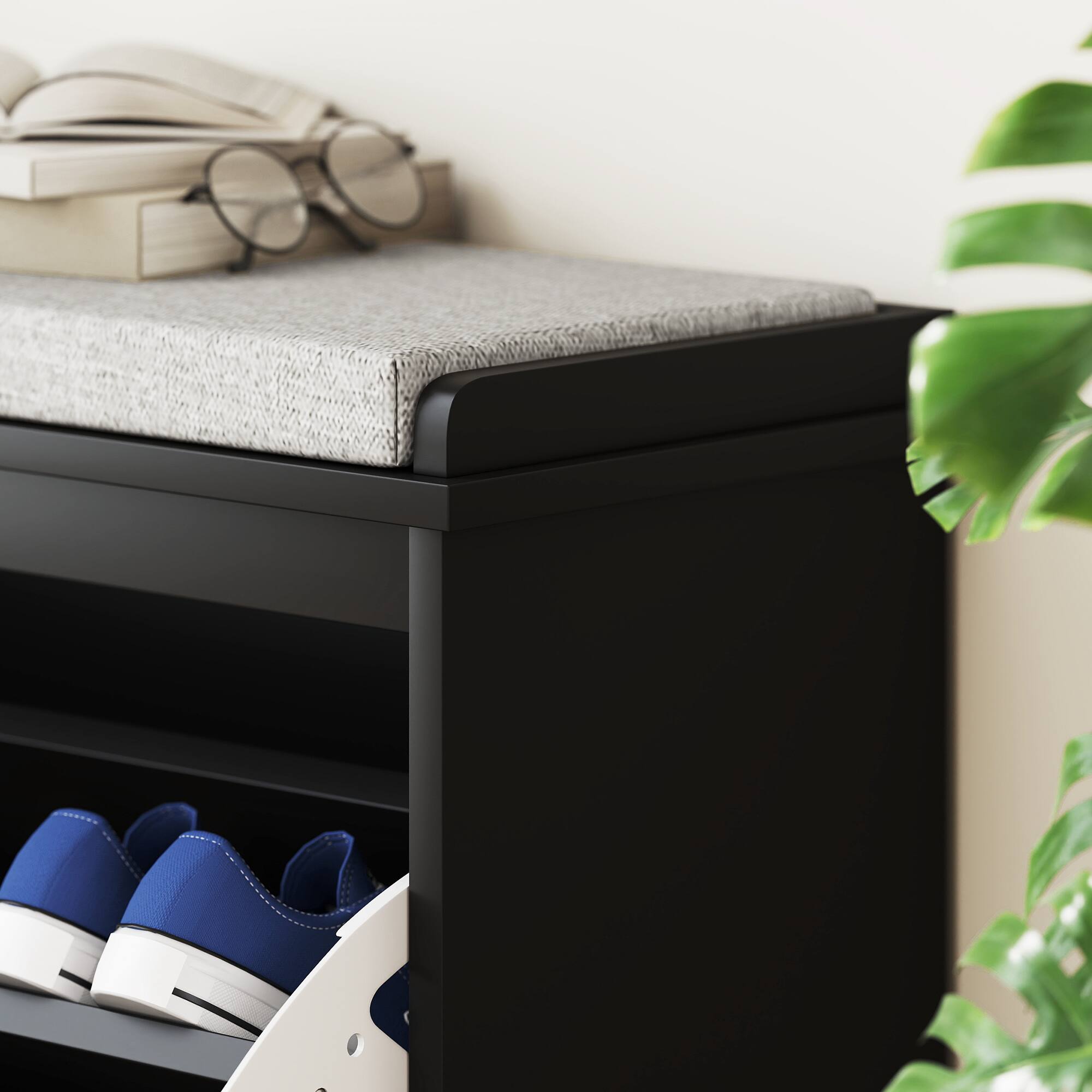 Alt View 7. Homcom - Narrow Shoe Bench with Padded Seat Cushion and Flip-Drawer, Small Entryway Bench Holds up to 265lb, Shoe Cabinet - Black.