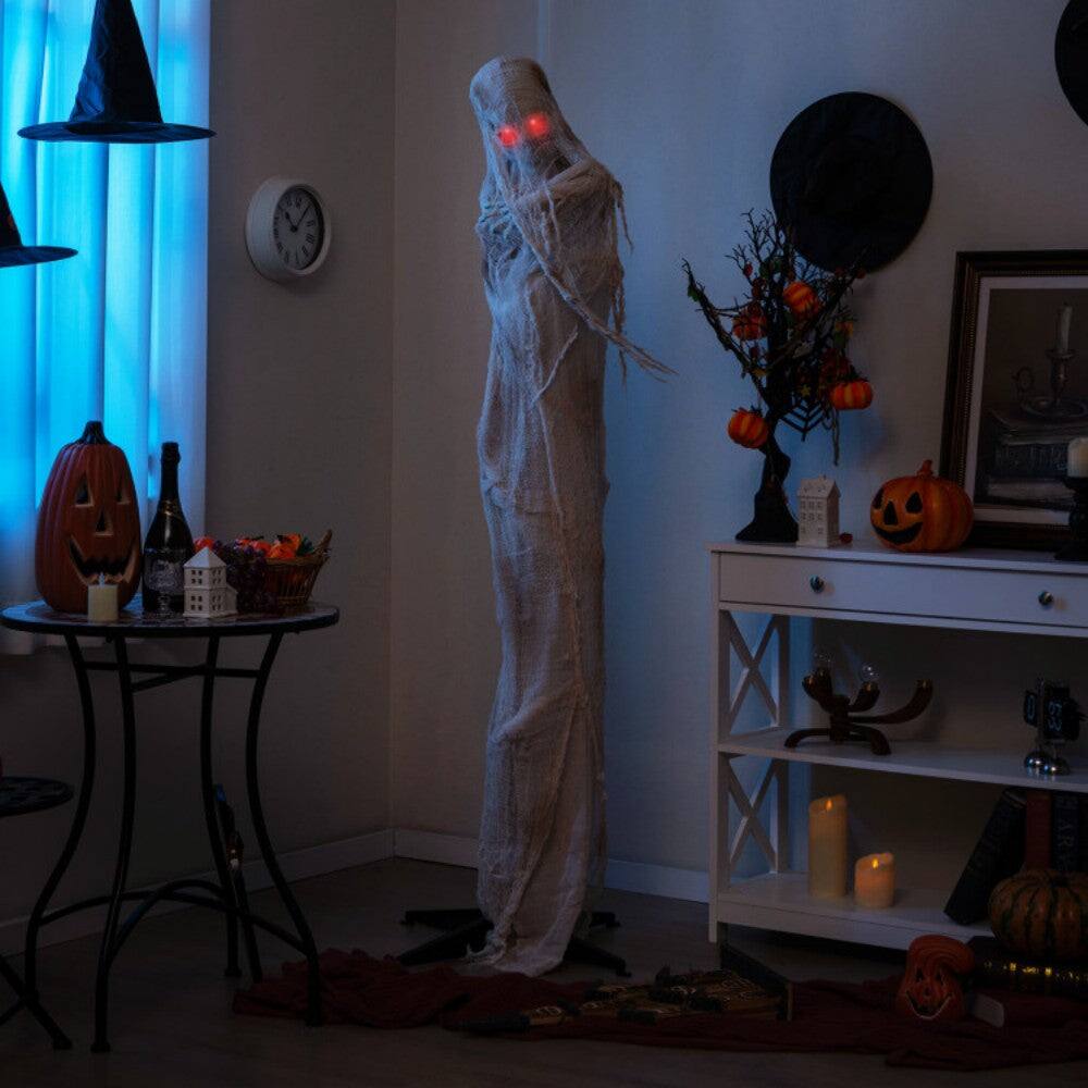 Alt View 1. Boyel Living - 6FT Scary Halloween Animated Standing Mummy with LED Red Glowing Eyes - White.