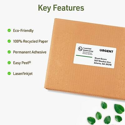 Key Features

- Eco-Friendly
- 100% Recycled Paper
- Permanent Adhesive
- Easy Peel®
- Laser/Inkjet

URGENT

Stuart Eaves
567 Moulton Ave.
Atlanta, GA 30318