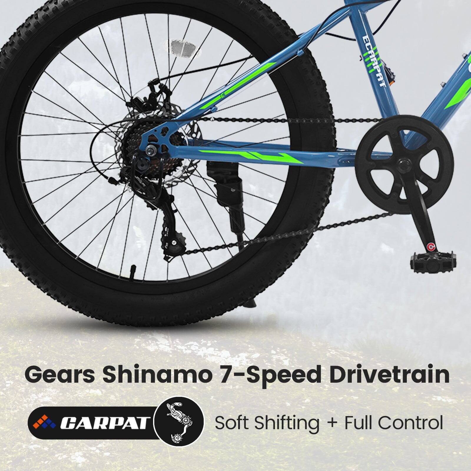 Gears Shimano 7-Speed Drivetrain  
CARPAT Soft Shifting + Full Control