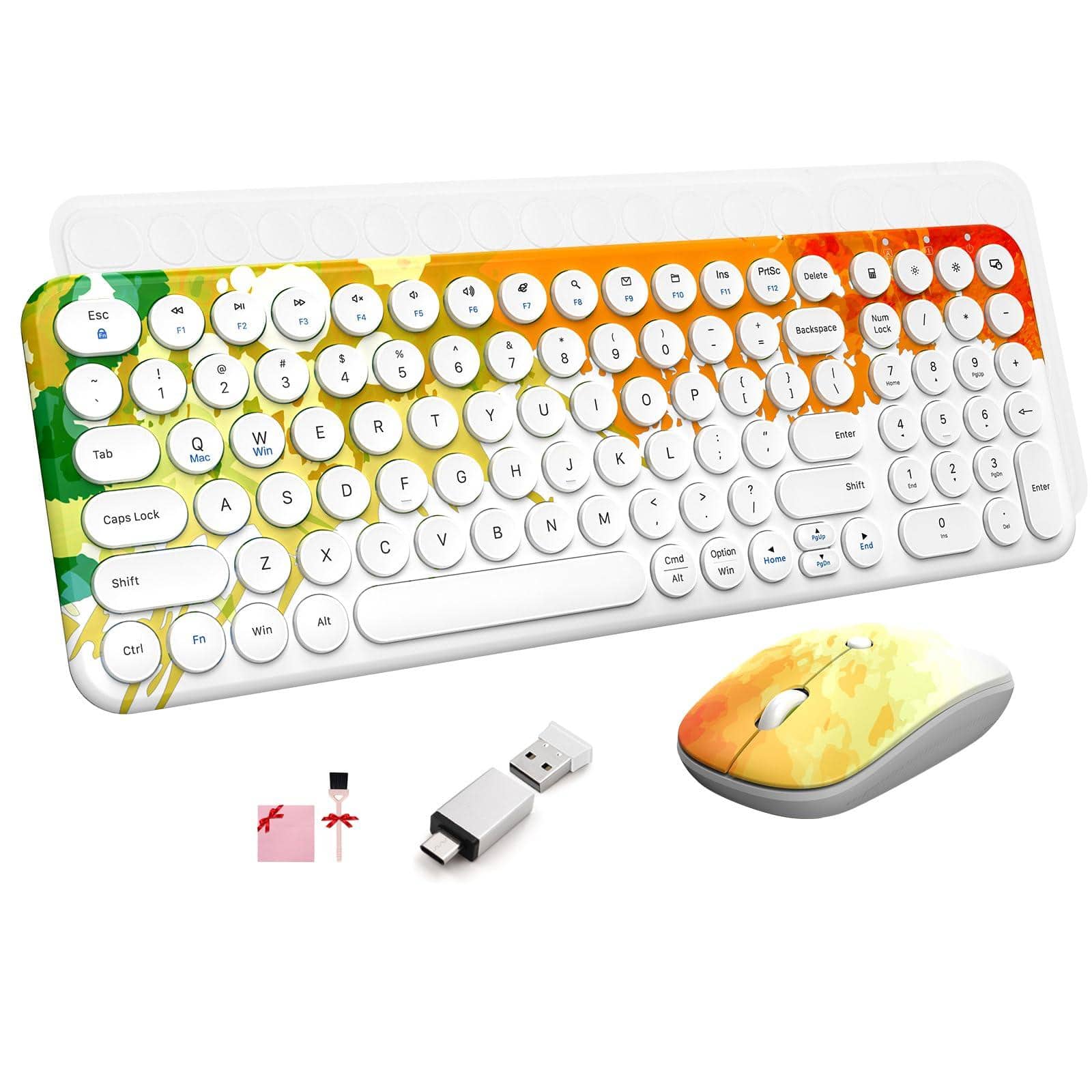 VEGA AUTOMOTIVE - Wireless And Mouse Combo Ultra thin Cute Cordless Compact sized Silent Retro Computer Keyboard mouse Set Fo - Paint Orange