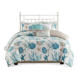 Gracie Mills - Koreen 6-Piece Coastal Escape Cotton Sateen Bedding Ensemble - Aqua