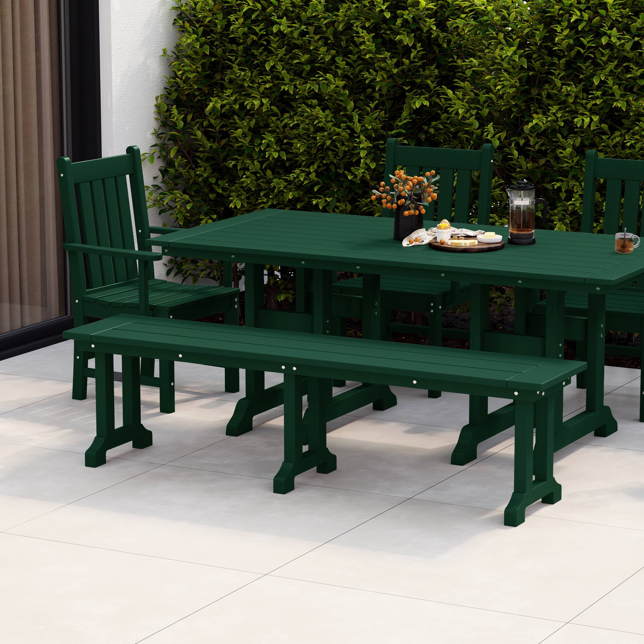 Angle. WestinTrends - WestinTrends Malibu 65" Outdoor Patio Trestle Dining Bench - Dark Green.