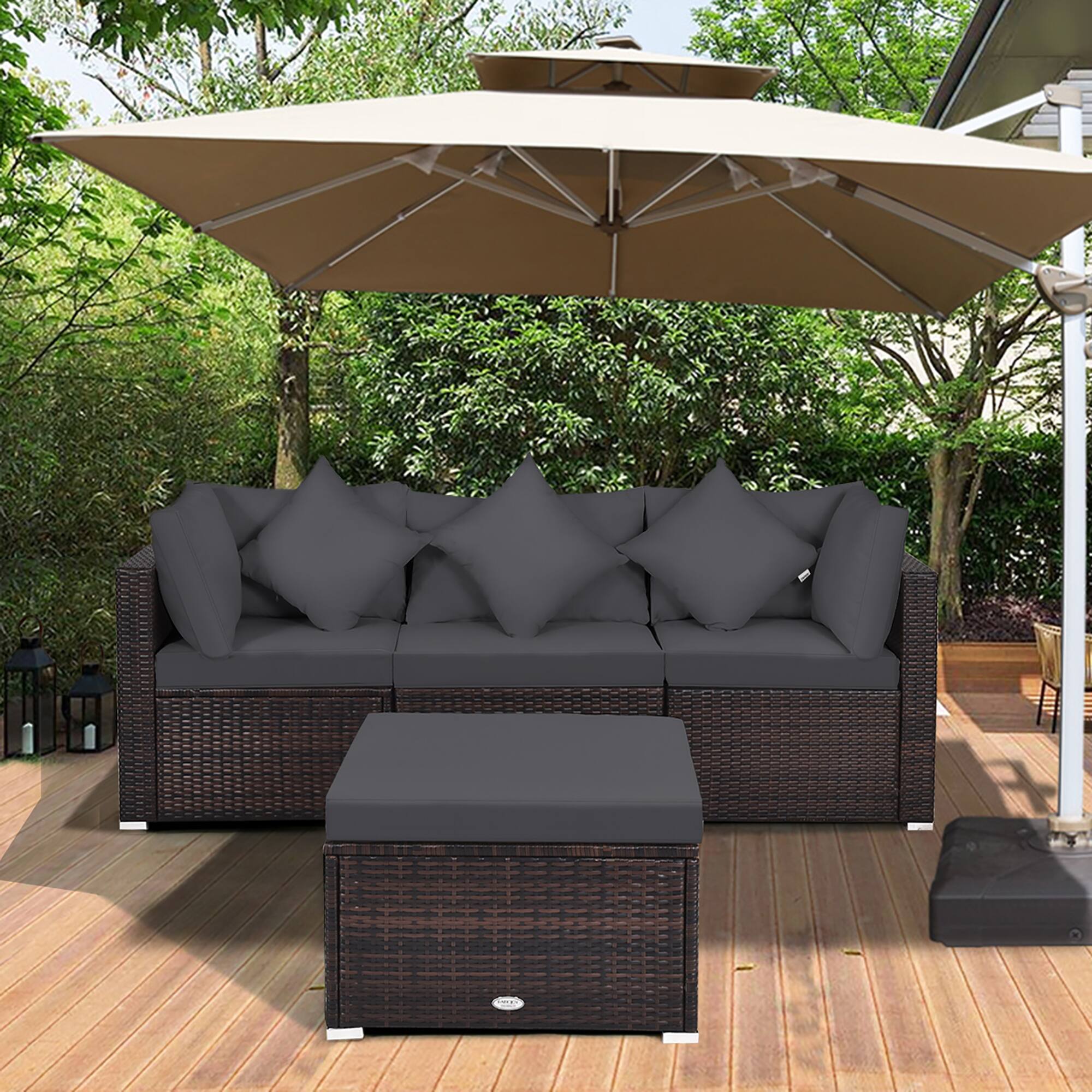Alt View 3. Costway - 4PCS Patio Rattan Furniture Set Sofa Ottoman Cushion Garden Deck - Grey.