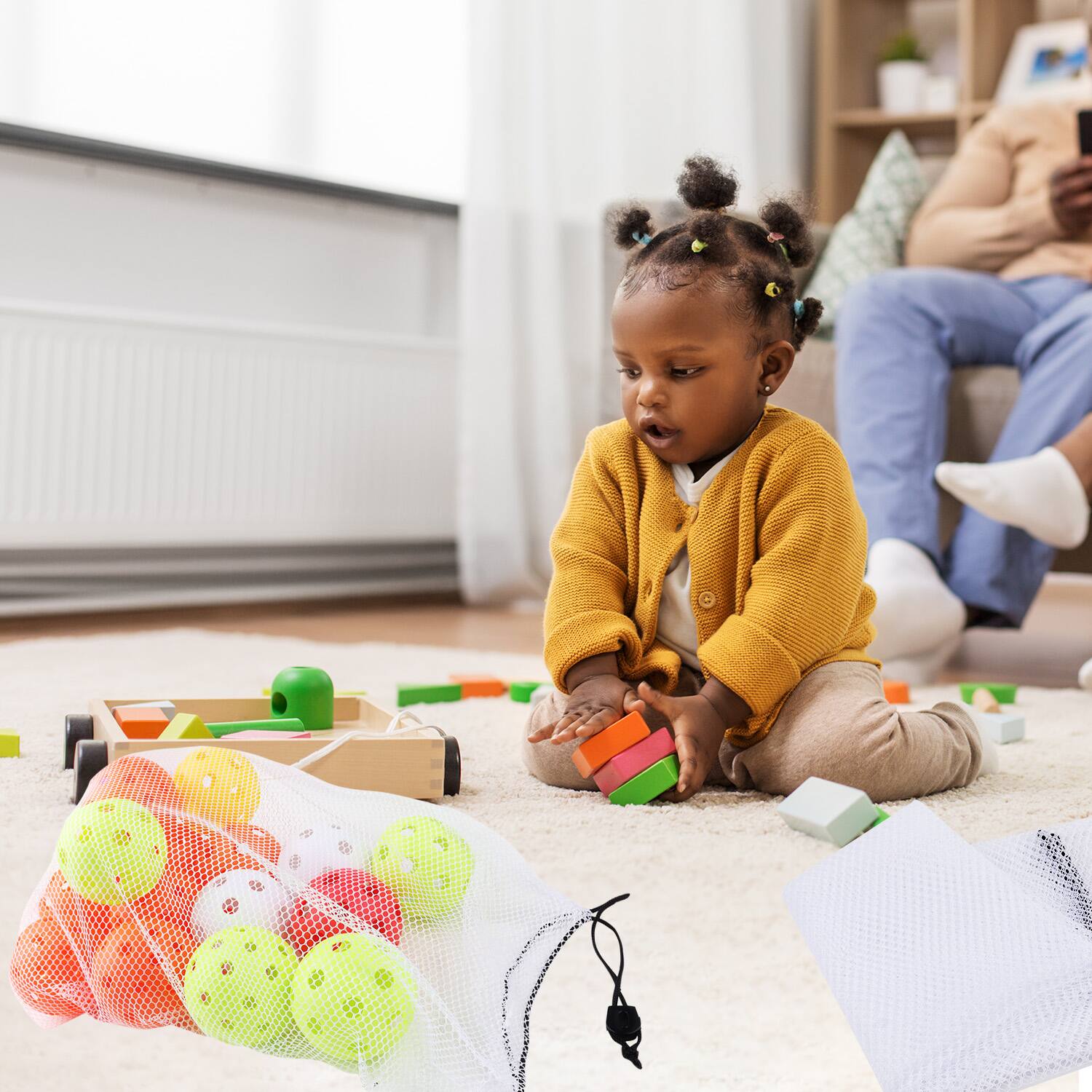 Alt View 5. GSE Games & Sports Expert - 18"x12" Mesh Drawstring Net Bag, Sports Equipment Storage Bag for Gym Gear, Clothes...(White) - white.