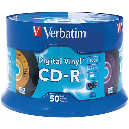 Verbatim
Digital Vinyl™ CD-R
700 MB
52x
80 min
50 Pack
Paquete
DIGITAL VINYL disc