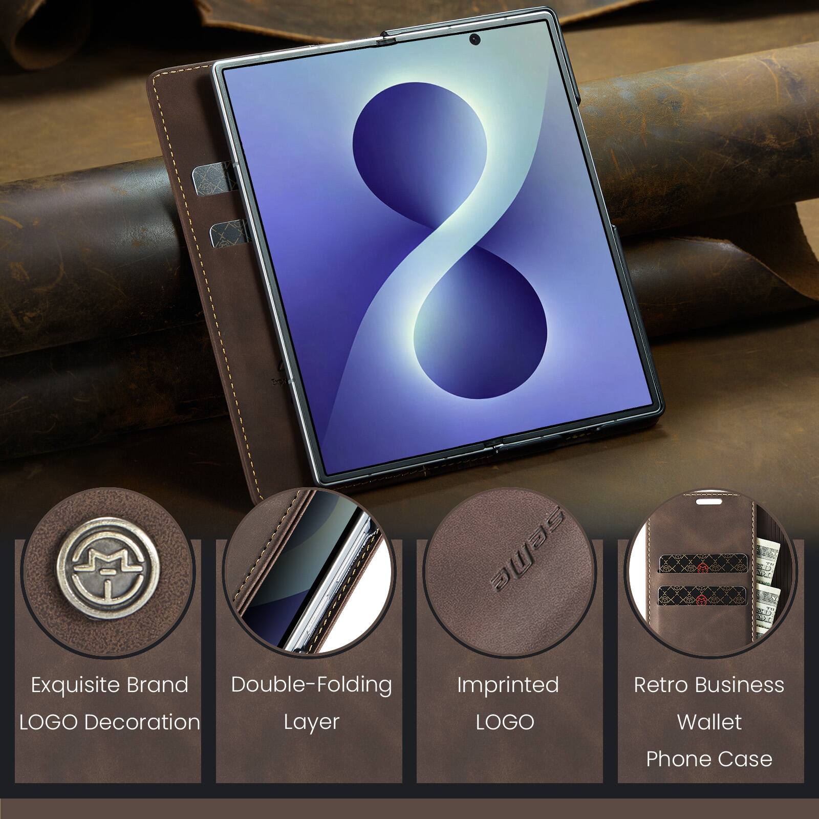 8 SO seNe Exquisite Brand Double-Folding Imprinted Retro Business LOGO Decoration Layer LOGO Wallet Phone Case
