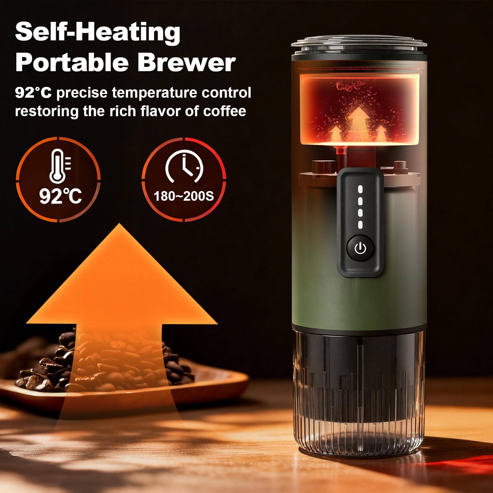 Self-Heating Portable Brewer  
92°C precise temperature control restoring the rich flavor of coffee  
92°C  
180~200S