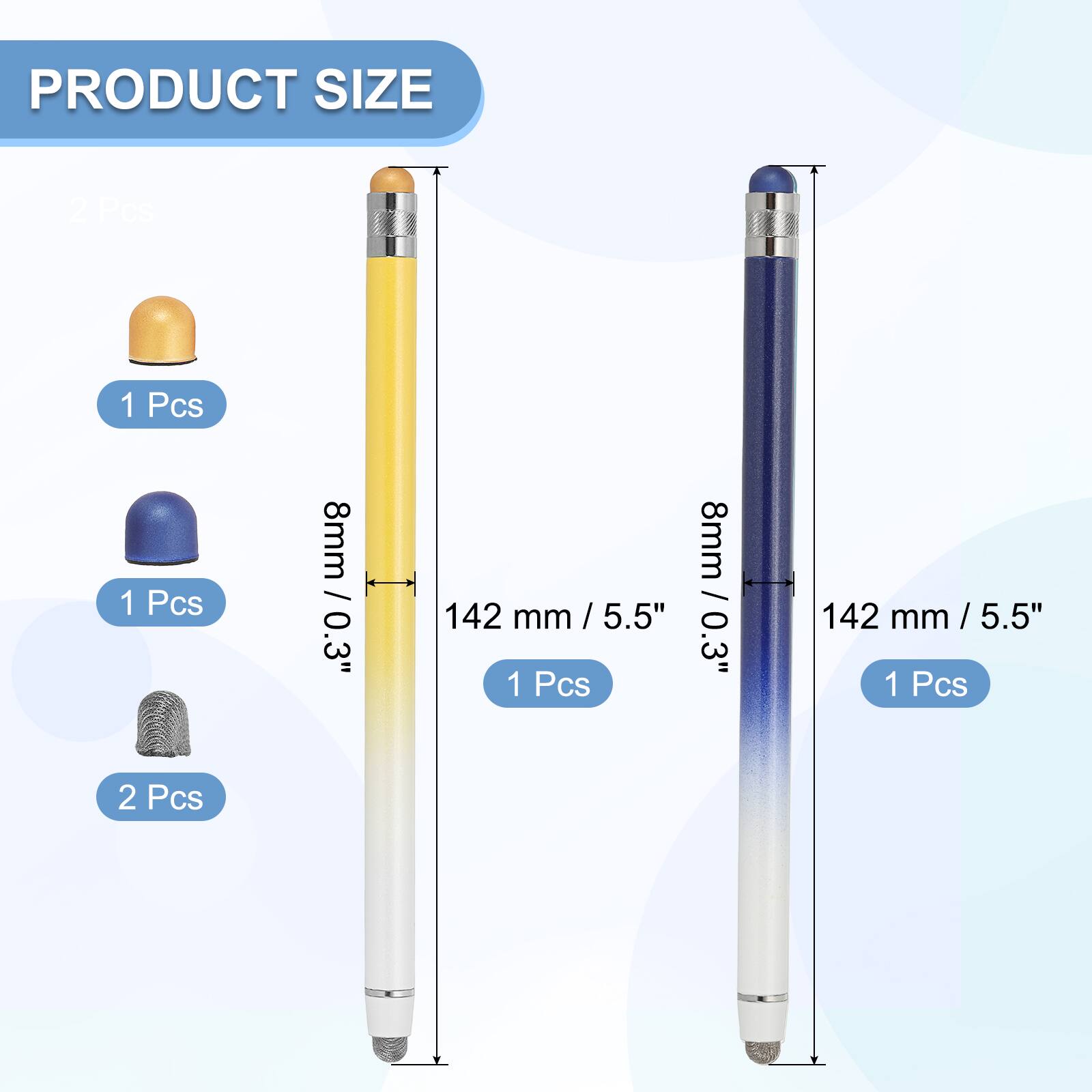 PRODUCT SIZE

- 1 Pcs: 8mm / 0.3"
- 1 Pcs: 142 mm / 5.5"
- 2 Pcs: 8mm / 0.3"