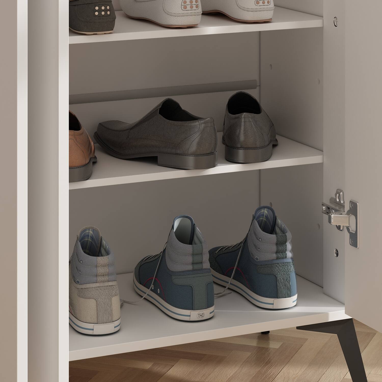 Alt View 6. Famapy - Famapy Modern Minimalist Shoe Cabinet with Adjustable Shelves & Metal Accents - White.