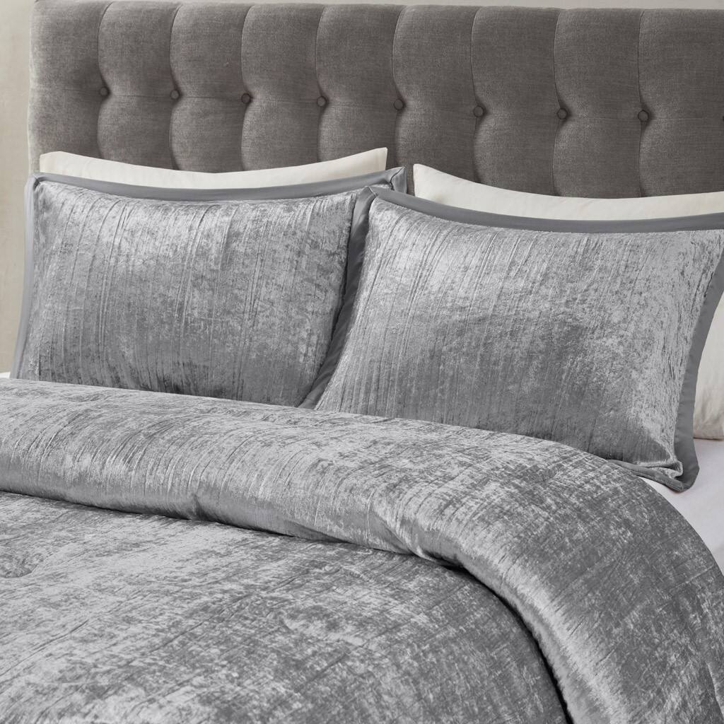 Alt View 1. Gracie Mills - Gracie Mills 5-Piece Solid Crinkle Velvet Comforter Set - Silver.