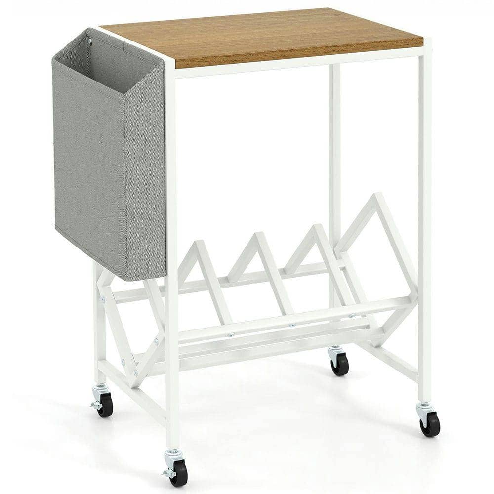 Kadyn - Rolling 2-Tier Turntable Stand with Vinyl Storage and Magazine Rack, Natural - Brown