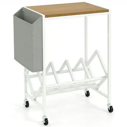 Front. Kadyn - Rolling 2-Tier Turntable Stand with Vinyl Storage and Magazine Rack, Natural - Brown.