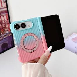 Dteck - Gradient Kickstand Case for Apple iPhone Duo, Non-Slip Hard PC Back Cover, Qi Wireless Charging Shock-absorbent Shell - Blue/Pink