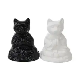 Pacific Trading - Buddha Cats Meditating Ceramic Magnetic Salt and Pepper Shakers - Multicolor