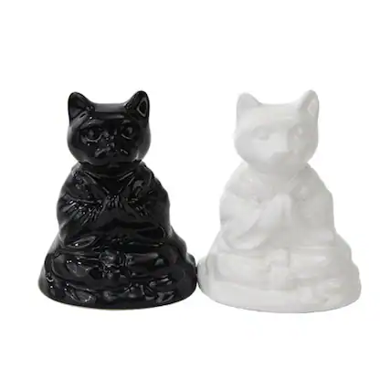Front. Pacific Trading - Buddha Cats Meditating Ceramic Magnetic Salt and Pepper Shakers - Multicolor.