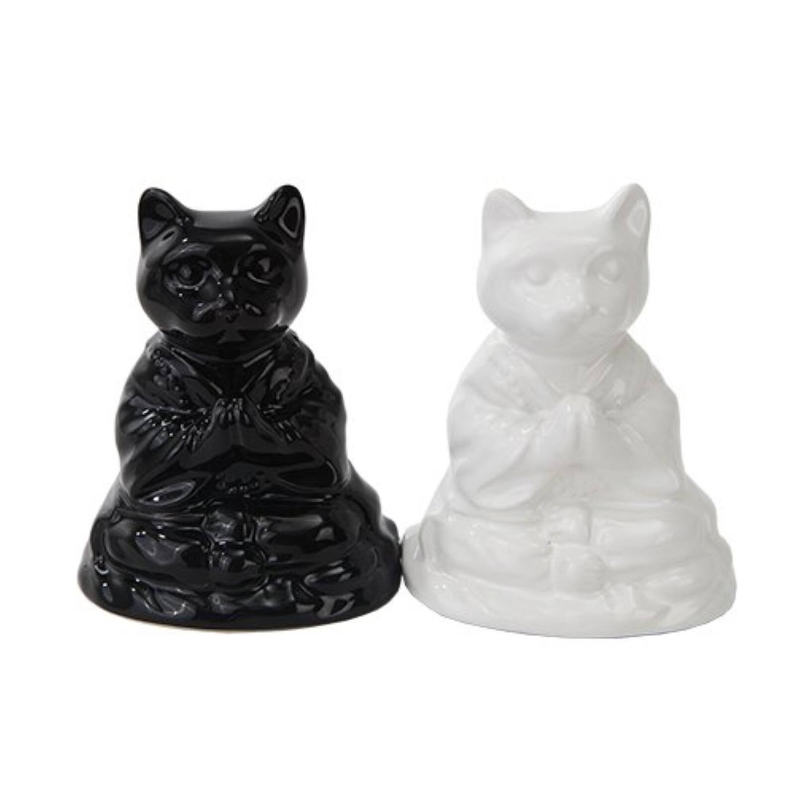 Front. Pacific Trading - Buddha Cats Meditating Ceramic Magnetic Salt and Pepper Shakers - Multicolor.