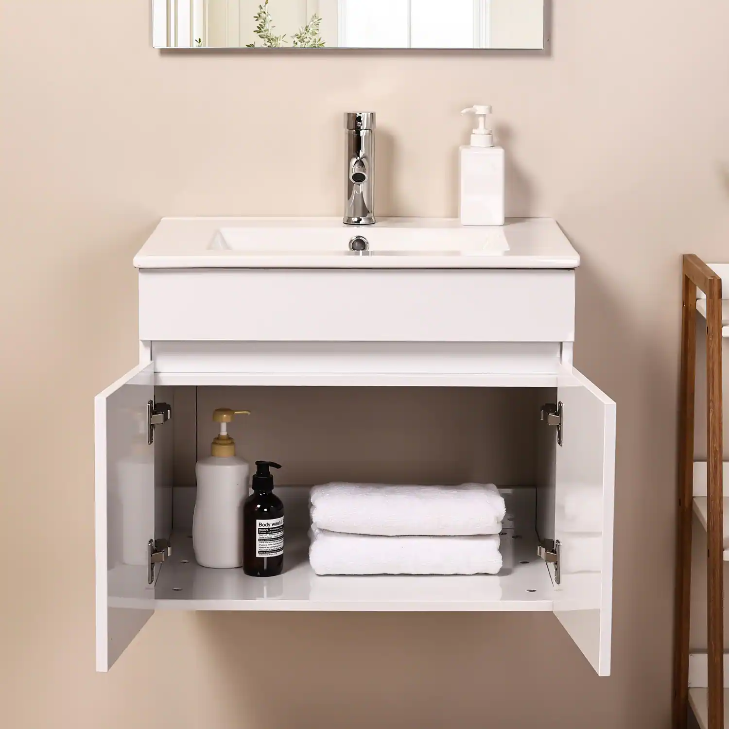 Back. Ainfox - Ainfox 24inch Modern Wall Mounted  Bathroom Vanity with Ceramic Basin and Faucet - white.
