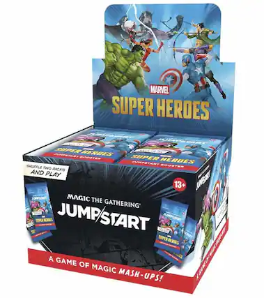 MARVEL SUPER HEROES JUMPSTART BOOSTER SUPER HEROES JUMPSTART BOOSTER SHUFFLE TWO PACKS AND PLAY 13+ MAGIC THE GATHERING JUMPSTART A GAME OF MAGIC MASH-UPS!