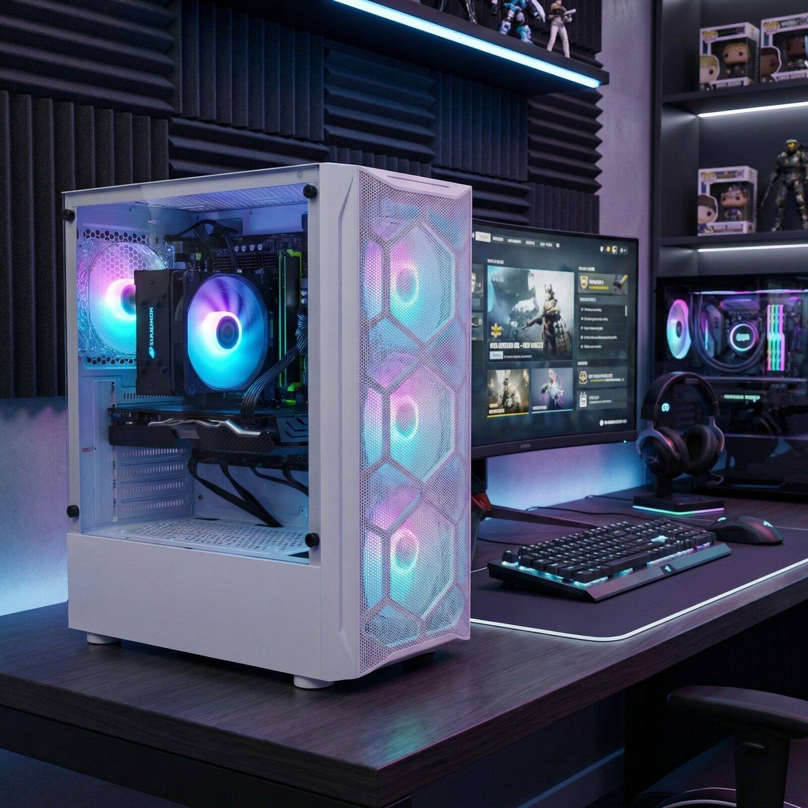 Alt View 1. STGAubron - STGAubron Gaming PC Desktop Computer, Intel Xeon E5 up to 3.3Ghz, Radeon RX 590 8G, 32G RAM, 1TB SSD, USB WiFi 6, Win11H - White.