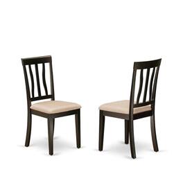 East West Furniture - Antique Kitchen Dining Chairs - Linen Fabric Upholstered Wood Chairs, Set of 2 - Brown