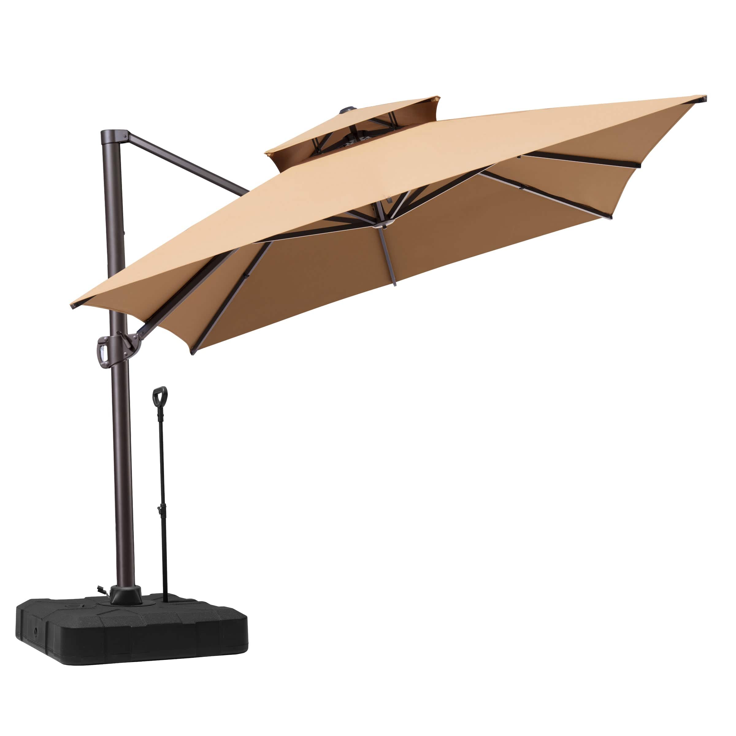 Crestlive Products - 10x13ft Aluminum Double Top Crank Cantilever Patio Umbrella with Base - Brown