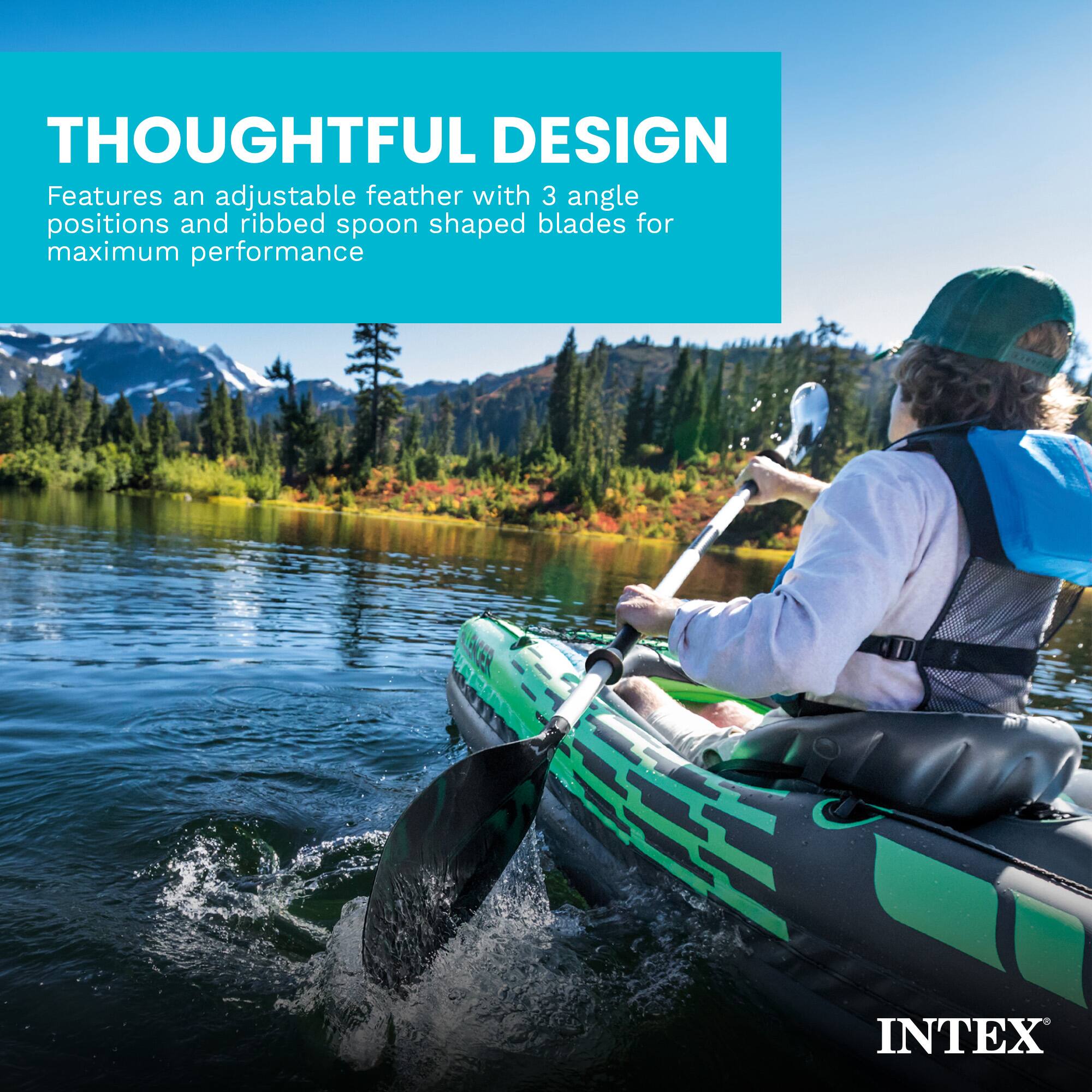 THOUGHTFUL DESIGN  
Features an adjustable feather with 3 angle positions and ribbed spoon shaped blades for maximum performance  
LAC INTEX